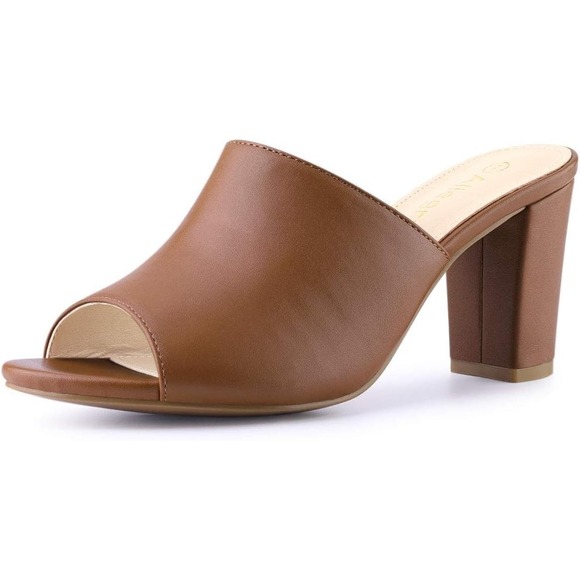 Allegra K Women's Slip-on Block Heel Slide Sandals Brown 7 - Picture 1 of 6